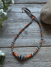 Load image into Gallery viewer, Sterling Silver Multi Bead Orange Spiny Oyster W Pearls Bead Necklace 18 inch