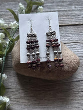 Load image into Gallery viewer, Sterling Silver Purple Spiny Oyster W Pearls Rosary Bead Dangle Earrings. 3 Inch