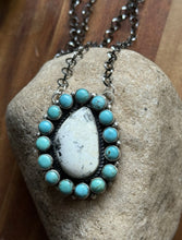 Load image into Gallery viewer, Navajo Sterling Silver White Buffalo Turquoise Cluster Chain Lariat Necklace CY
