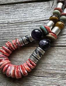 Tommy & Rosita Singer T R Sterling Silver Red Spiny Oyster Bead Necklace 28”