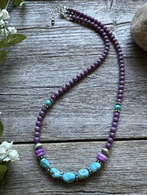 Load image into Gallery viewer, Southwestern 925 Sterling Silver Dyed Sugilite W Turquoise Bead Necklace 18 inch