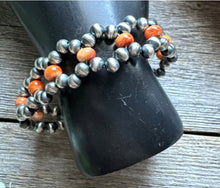 Load image into Gallery viewer, Floral Sterling Silver Orange Spiny Oyster Pearls Bead Bracelet. 7 Inch