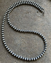 Load image into Gallery viewer, 7mm 26 Inch 925 Sterling Silver Oxidized Pearls Bead Necklace Southwestern