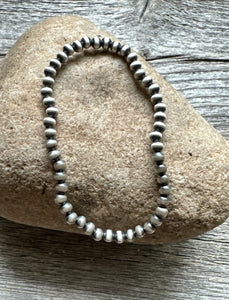 4mm 7 Inch Stretch Sterling Silver Oxidized Pearls Bead Bracelet Southwestern