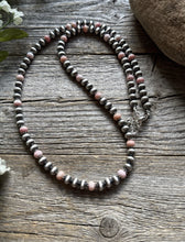 Load image into Gallery viewer, Southwestern Sterling Silver Pink Conch 6mm Pearls Bead Necklace 22 Inch