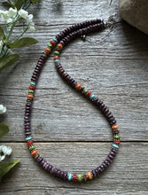 Load image into Gallery viewer, Sterling Silver Purple Spiny Oyster Multi Stone Bead Necklace. 18 inch. Gift