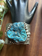 Load image into Gallery viewer, Native American Sterling Silver Turquoise Nugget Cuff Bracelet. CY