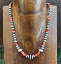 Load image into Gallery viewer, Red Spiny Oyster Multi Graduated Sterling Silver Pearls Bead Necklace 18 inch