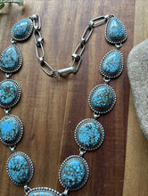 Load image into Gallery viewer, Spiderweb Kingman Turquoise Sterling Silver Navajo Chain Lariat Bead Necklace E