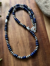 Load image into Gallery viewer, Sterling Silver Blue Lapis W Multi Bead Pearls Necklace. 24 inch. Gift