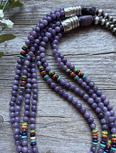 Southwestern Sterling Silver Multi Stone Purple Pearls Bead Necklace 30 Inch