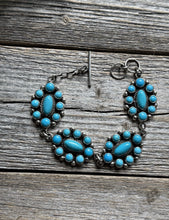 Load image into Gallery viewer, Navajo Native Sterling Silver Turquoise Cluster Chain Bracelet La Rose