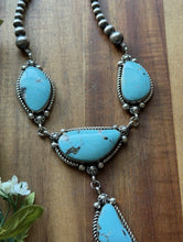 Load image into Gallery viewer, Navajo Sterling Silver Blue Turquoise Lariat Pearls Bead Chain Necklace R Yazzie