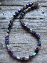 Load image into Gallery viewer, Sterling Silver Charoite Turquoise Bead Necklace. 18 Inch