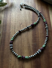 Load image into Gallery viewer, Sterling Silver Purple Spiny Oyster Sonoran Gold Turquoise Pearls Bead Necklace