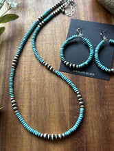 Load image into Gallery viewer, Southwestern Sterling Silver Blue Turquoise Pearls Bead Necklace Earrings Set