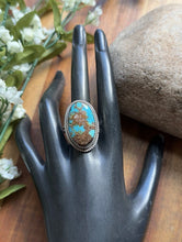 Load image into Gallery viewer, Native American 925 Sterling Silver Turquoise Ring. Size 8 Adjustable Leslie Nez