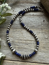 Load image into Gallery viewer, Lapis Multi Graduated Sterling Silver Pearls Bead Necklace 18 inch
