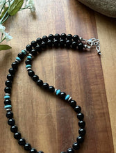 Load image into Gallery viewer, Sterling Silver Black Onyx Turquoise Bead Necklace. 18 Inch Gift
