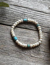 Load image into Gallery viewer, Freshwater Pearls Turquoise 6.5 Inch Stretch Elastic Stretchy Bead Bracelet Gift