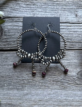 Load image into Gallery viewer, Sterling Silver Bow Purple Spiny Oyster Pearls Hoop Bead Earrings 3.5 Inch