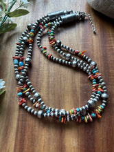 Load image into Gallery viewer, Sterling Silver Multi Strand Stone Spiny Turquoise Pearls Bead Necklace. 20 inch