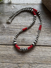 Load image into Gallery viewer, Red Coral Multi Graduated Sterling Silver Pearls Bead Necklace 18 inch 4mm -8mm