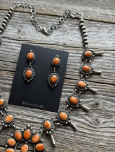 Load image into Gallery viewer, Small Navajo Squash Blossom Sterling Silver Orange Spiny Oyster Necklace Set E