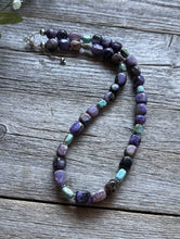 Load image into Gallery viewer, Sterling Silver Charoite Turquoise Bead Necklace. 18 Inch