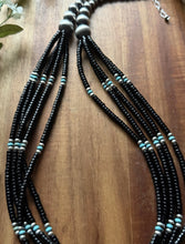 Load image into Gallery viewer, Sterling Silver Multi Strand Black Onyx Turquoise Pearls Bead Necklace. 26 Inch