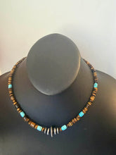 Load image into Gallery viewer, Sterling silver Tiger eye bead necklace 18 inch