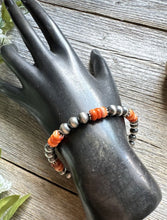 Load image into Gallery viewer, Orange Spiny Oyster 6mm 7 Inch Stretch Sterling Silver Pearls Bead Bracelet Gift