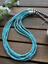 Load image into Gallery viewer, Sterling Silver Multi Strand Blue Turquoise Bead Necklace. 24 inch. Gift