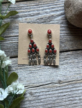 Load image into Gallery viewer, Navajo Native American Sterling Silver Red Coral Cluster Earrings. Gift Geneva