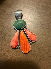 Load image into Gallery viewer, Navajo sterling silver orange spiny oyster turquoise pendant