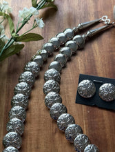 Load image into Gallery viewer, Navajo Sterling Silver Turquoise Stamped Pillow Beads Bead Necklace Earrings 22”