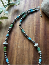 Load image into Gallery viewer, Sterling Silver Brown Wild Horse Turquoise Bead Necklace. 22 inch. Gift