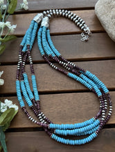 Load image into Gallery viewer, Sterling Silver Multi Strand Purple Spiny Oyster Turquoise Bead Necklace 26 Inch