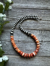 Load image into Gallery viewer, Sterling Silver Orange Spiny Oyster W Pearls Bead Necklace 18 inch