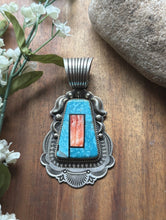 Load image into Gallery viewer, Albert Jake Navajo Sterling Silver Blue Turquoise Spiny Oyster Inlay Pendant