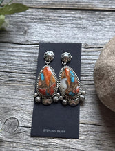 Load image into Gallery viewer, Navajo Sterling Silver Blue Turquoise Spiny Oyster Inlay Earrings. RY. Gift