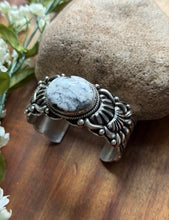 Load image into Gallery viewer, Tsosie White TO Sterling Silver White Buffalo Turquoise Cuff Bracelet Navajo