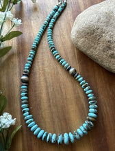 Load image into Gallery viewer, Sterling Silver Graduated Vibrant Rondelle Blue Turquoise Bead Necklace 18 inch