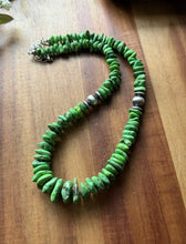 Load image into Gallery viewer, Graduated Sterling Silver Green Turquoise Nuggets Pearls Bead Necklace 18 Inch