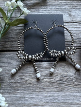 Load image into Gallery viewer, Sterling Silver Bow White Howlite Pearls Hoop Bead Earrings 3.5 Inch