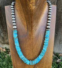Load image into Gallery viewer, Sterling Silver Blue Turquoise W Pearls Bead Necklace. 18 inch