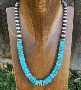Sterling Silver Blue Turquoise W Pearls Bead Necklace. 18 inch
