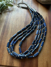 Load image into Gallery viewer, Sterling Silver Multi Strand Lapis W Pearls Bead Necklace. 24 inch
