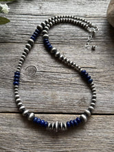 Load image into Gallery viewer, Lapis Multi Graduated Sterling Silver Pearls Bead Necklace 18 inch. 4mm - 8mm