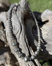 Load image into Gallery viewer, Sterling Silver Stamped Corrugated Pearls Bead Necklace. 18 inch